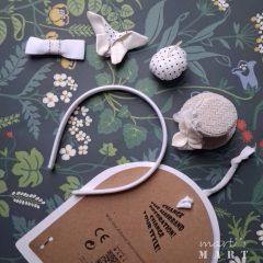   variálható fejpánt,  4 felfűzhető elemmel - lepke, masni, sütőtök, cilinder - fehér - fekete tűpöttyös