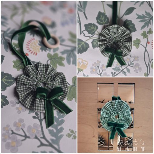 Karácsonyi textil mini koszorú, kitűző és dekor