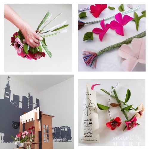 virágok - virágbolti áru, és fűzőcske - készségfejlesztő játék készlet egyben, piros - pink - rózsaszín