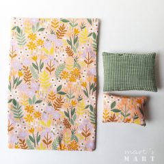   Játék ágynemű-párnák takaróval-virágos-barack-zöld kockás